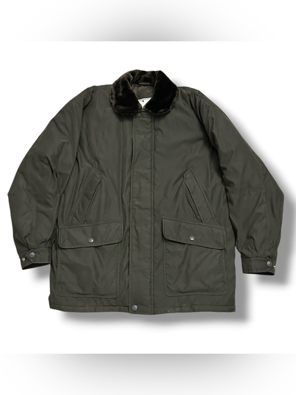 Vintage John Ashford Outdoors Olive Green Faux Fur Lined Jacket Men’s Size Large